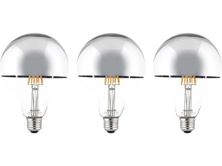 3Pk - Sunlite 7w LED G40 Half Chrome Globe E26 Base 2700K Bulb - 75W Equiv Online Hot Sale