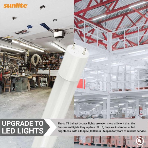 Sunlite 17w LED T8 Light Tube 48-in G13 Base Frosted 4000K Ballast Bypass For Cheap