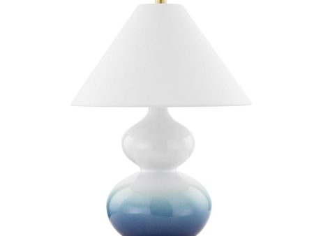 Aimee Table Lamp Ceramic Blue Ombre with Aged Brass Accents Supply