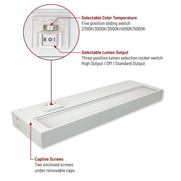 LEDUR 18in. Edge-Lit Under Cabinet LED Light, 275|475 Lm, Selectable 2700K to 5000K, 120V Online Sale