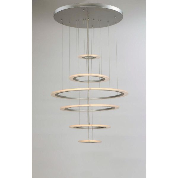 Saturn II 30 in. 6 Lights LED Pendant Light Silver finish For Sale