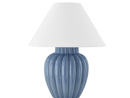 Clarendon Table Lamp Ceramic Ariel Okin Blue with Aged Brass Accents on Sale