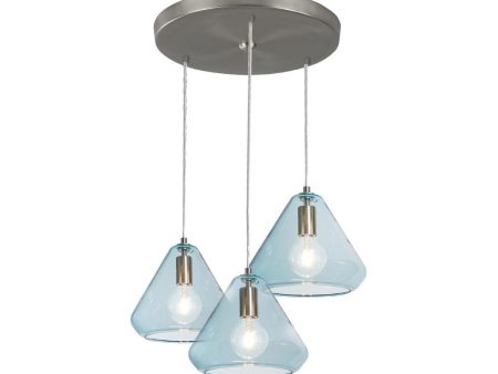 Armitage 3 lights Pendant Light Satin Nickel finish with Aqua shade on Sale