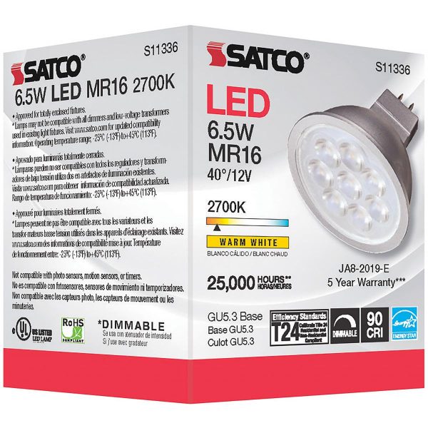 MR16 LED Bulb, 6 Watts, 450 Lumens, 2700K, 50W Equal, GU5.3 Base, 40° Flood, 12V Online