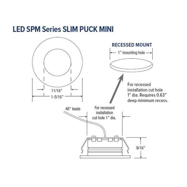 12VDC Recess Mount LED Slim Puck Mini, 3000K, 90 Lumens, Bronze Cheap