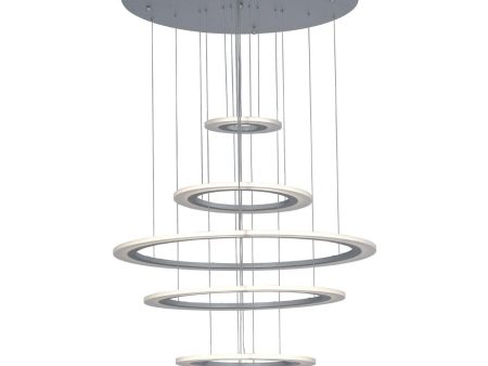 Saturn II 30 in. 6 Lights LED Pendant Light Silver finish For Sale