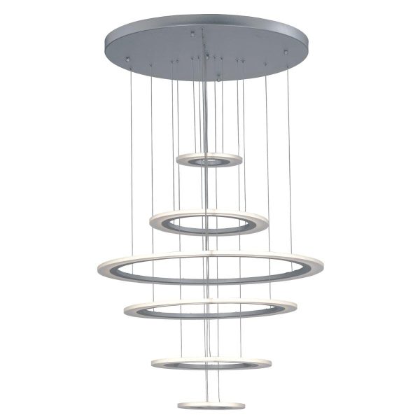 Saturn II 30 in. 6 Lights LED Pendant Light Silver finish For Sale