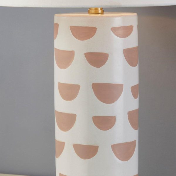 Minnie Tall Table Lamp Ceramic White Geometric Pattern with Aged Brass Accents on Sale