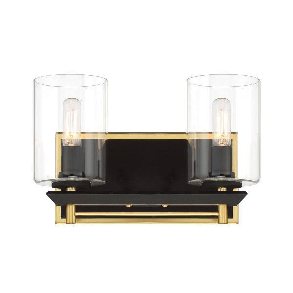 Sable point 12 in. 2 lights Vanity Light Black & Brass Finish Online Hot Sale