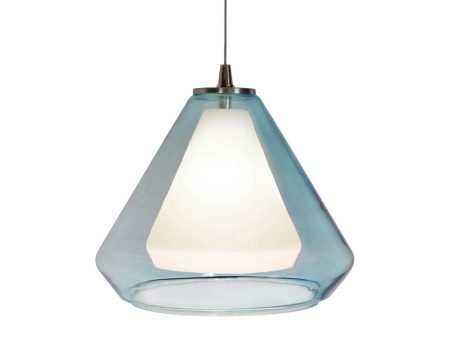 Armitage 10 in. LED Pendant Light 120-277V 3000K Satin Nickel finish with Aqua & White shade For Sale