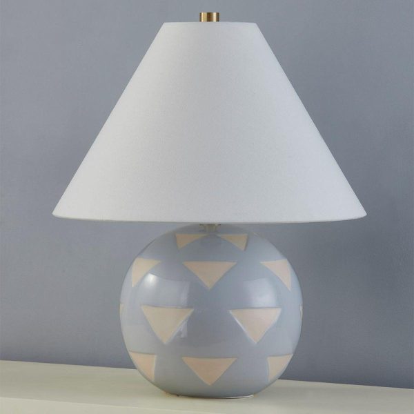 Minnie Round Table Lamp Ceramic Blue Geometric Pattern with Aged Brass Accents Cheap