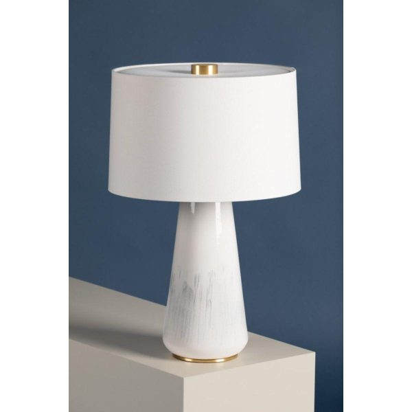 Saugerties Table Lamp Gloss White Ash Ceramic with Aged Brass Accents Cheap