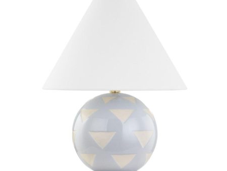 Minnie Round Table Lamp Ceramic Blue Geometric Pattern with Aged Brass Accents Cheap