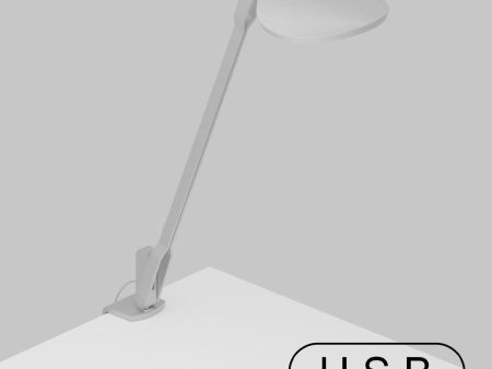 Splitty Silver Contemporary LED Desk Lamp with Two-Piece Desk Clamp For Sale