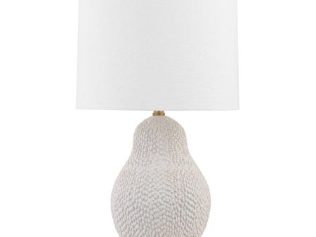 Crater Table Lamp Ceramic Satin White Gold with Patina Brass Accents For Sale