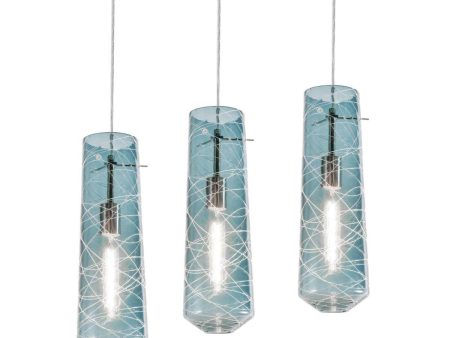 Spun 41 in. 3 Lights Pendant Light Satin Nickel Finish Steel Blue Shade For Discount