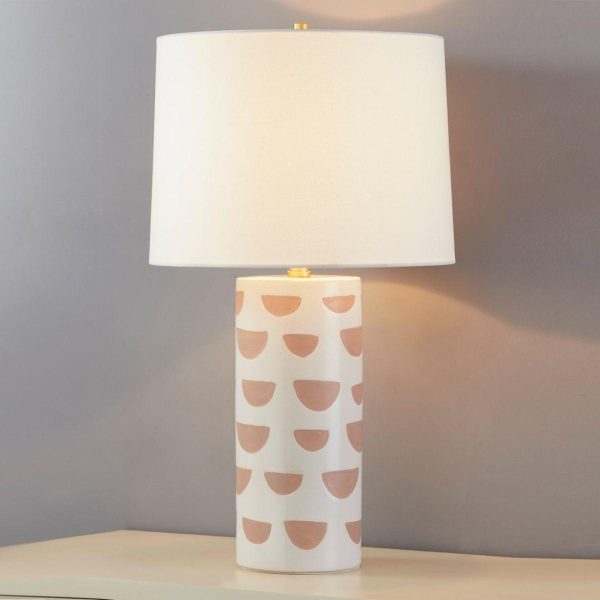 Minnie Tall Table Lamp Ceramic White Geometric Pattern with Aged Brass Accents on Sale