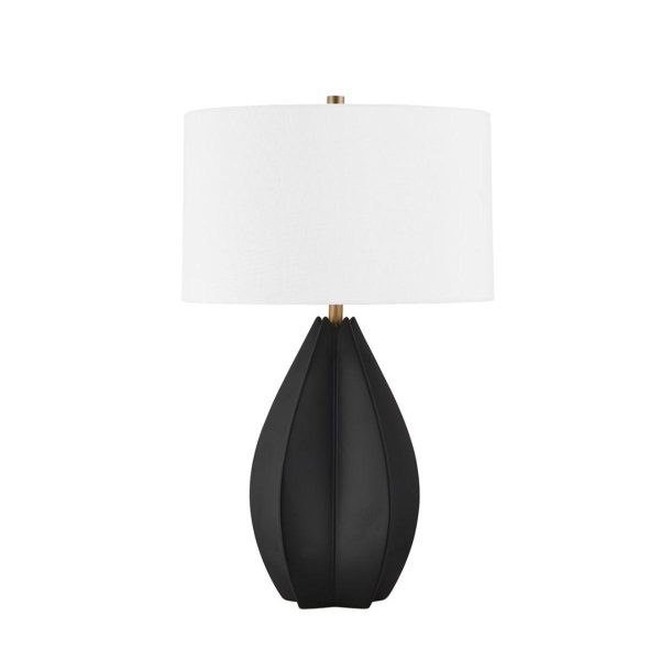 Mineral Table Lamp Ceramic Black Oxide with Patina Brass Accents Cheap