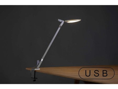 Splitty Silver Contemporary LED Desk Lamp with One-Piece Desk Clamp and USB Port Cheap