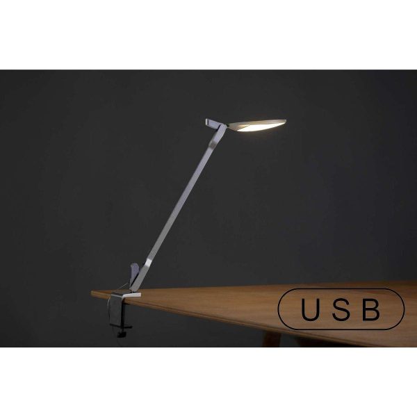 Splitty Silver Contemporary LED Desk Lamp with One-Piece Desk Clamp and USB Port Cheap