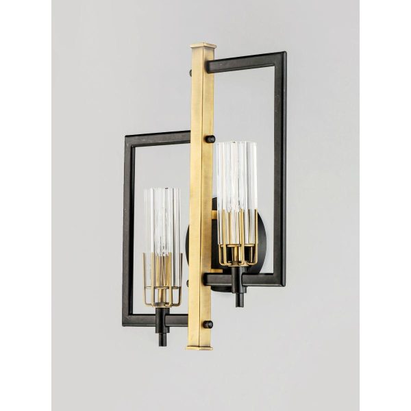 Flambeau 18 in. 2 Lights Vanity Light Antique Brass & Black Finish For Cheap