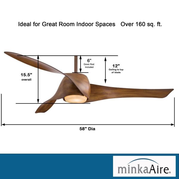 Artemis LED 58   Smart Ceiling Fan with Light and Remote Control, Distressed Koa Discount