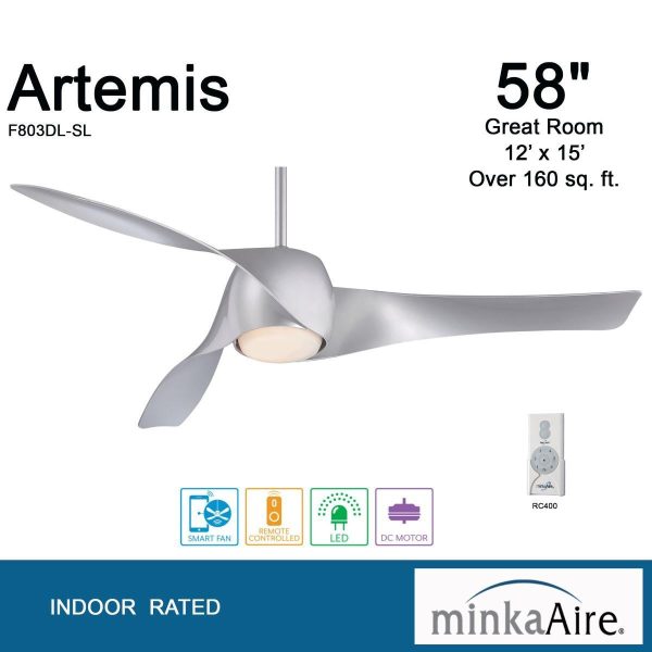 Artemis LED 58   Smart Ceiling Fan with Light and Remote Control, Silver Discount