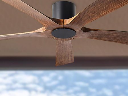 Aviator 54 Inch Black and Koa 5-Blade Flush Mount Outdoor Smart Ceiling Fan on Sale