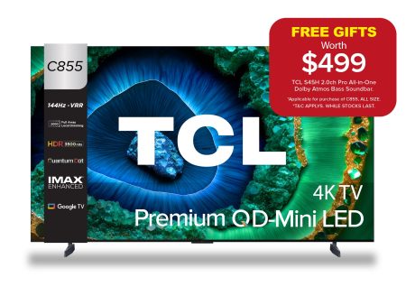 【5 Years Warranty】2024 TCL C855  Premium QD Mini Led  4K TV 65 75 85 98 |AI Smart Google TV| Eye care  |144Hz Discount