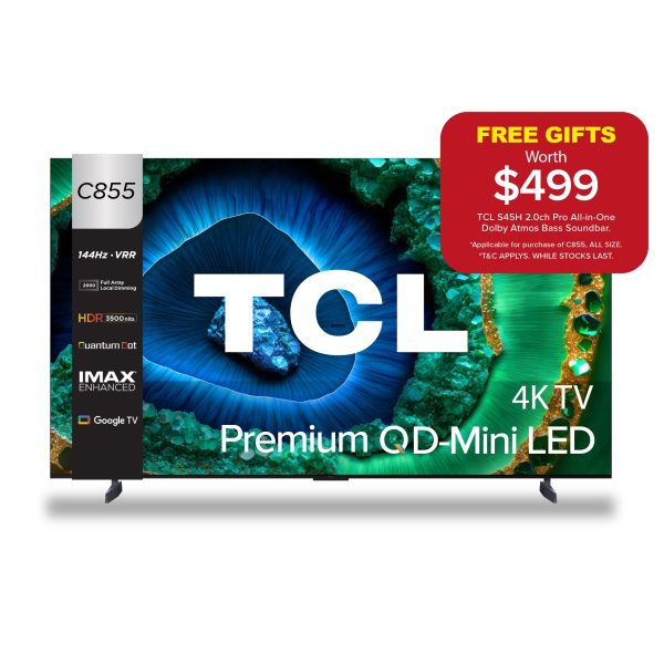 【5 Years Warranty】2024 TCL C855  Premium QD Mini Led  4K TV 65 75 85 98 |AI Smart Google TV| Eye care  |144Hz Discount