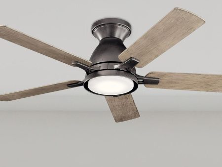 Arvada 44 Inch Anvil Iron LED Ceiling Fan with Wall Control, Reversible Gray and Walnut Blades For Discount