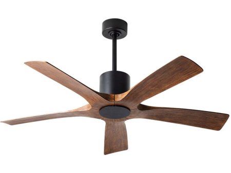 Aviator 54 Inch Black and Koa 5-Blade Outdoor Smart Ceiling Fan For Sale