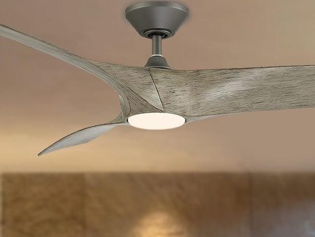 Zephyr 62 Inch Wet Rated CCT LED Smart Ceiling Fan, Graphite with Weathered Wood Blades Hot on Sale