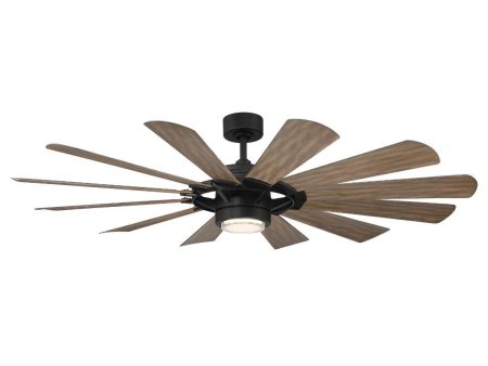 Wyndmill 65 Inch 3500K LED Smart Ceiling Fan, Matte Black with Barnwood Blades For Sale