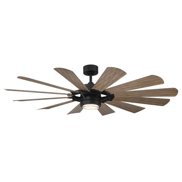 Wyndmill 65 Inch 3500K LED Smart Ceiling Fan, Matte Black with Barnwood Blades For Sale