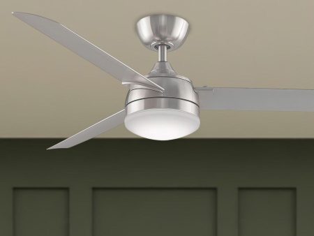 Xeno 56 Inch Brushed Nickel Damp Rated LED Ceiling Fan with Remote Fashion