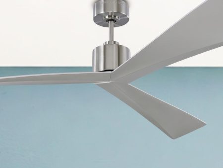 Adler 60 Inch Brushed Steel Damp Rated Modern Ceiling Fan with Remote on Sale