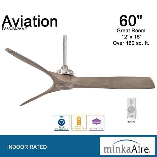 Aviation 60  Brushed Nickel and Ash Maple Indoor Ceiling Fan with Remote Online