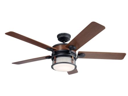 Ahrendale 60 Inch Auburn Stained Caged LED Outdoor Ceiling Fan with Wall Control Online